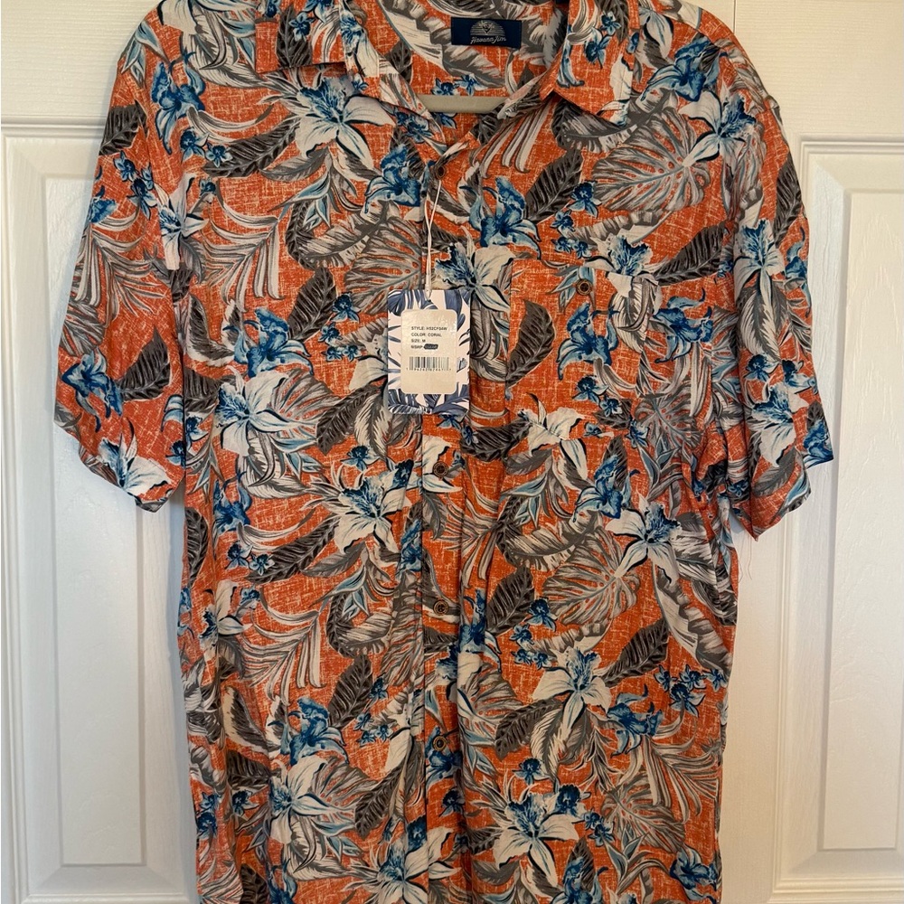 Vibrant Orange and Blue Leaf Print Casual Shirt